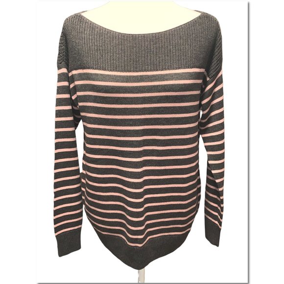 GAP Sweaters - GAP Gray and Pink Striped Sweater Size Small Boat Neck NWT